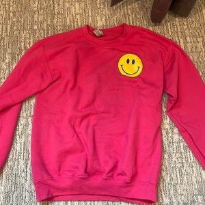 pink smiley “take it easy” crewneck